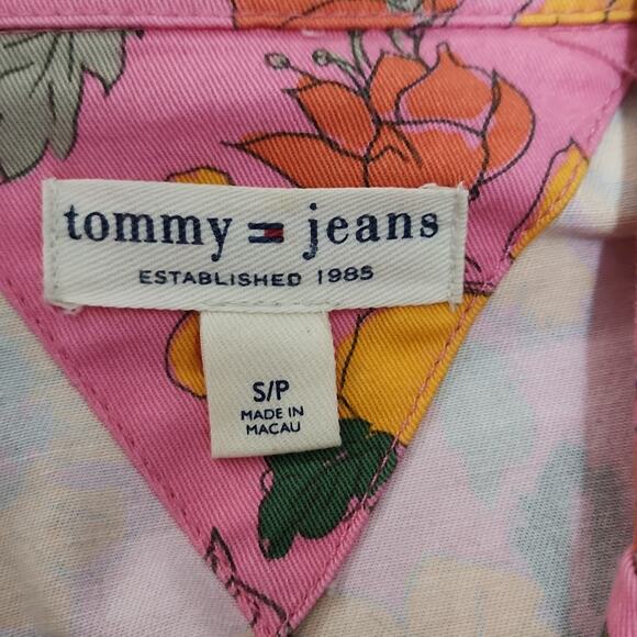 Vintage Women's Tommy Jeans Pink Yellow Floral Tie Front Blazer Jacket Y2K SM - Picture 10 of 14